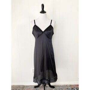 Vintage Sears Black Lace Trim Full Slip Antron III Nylon Size 38/M  Made in USA